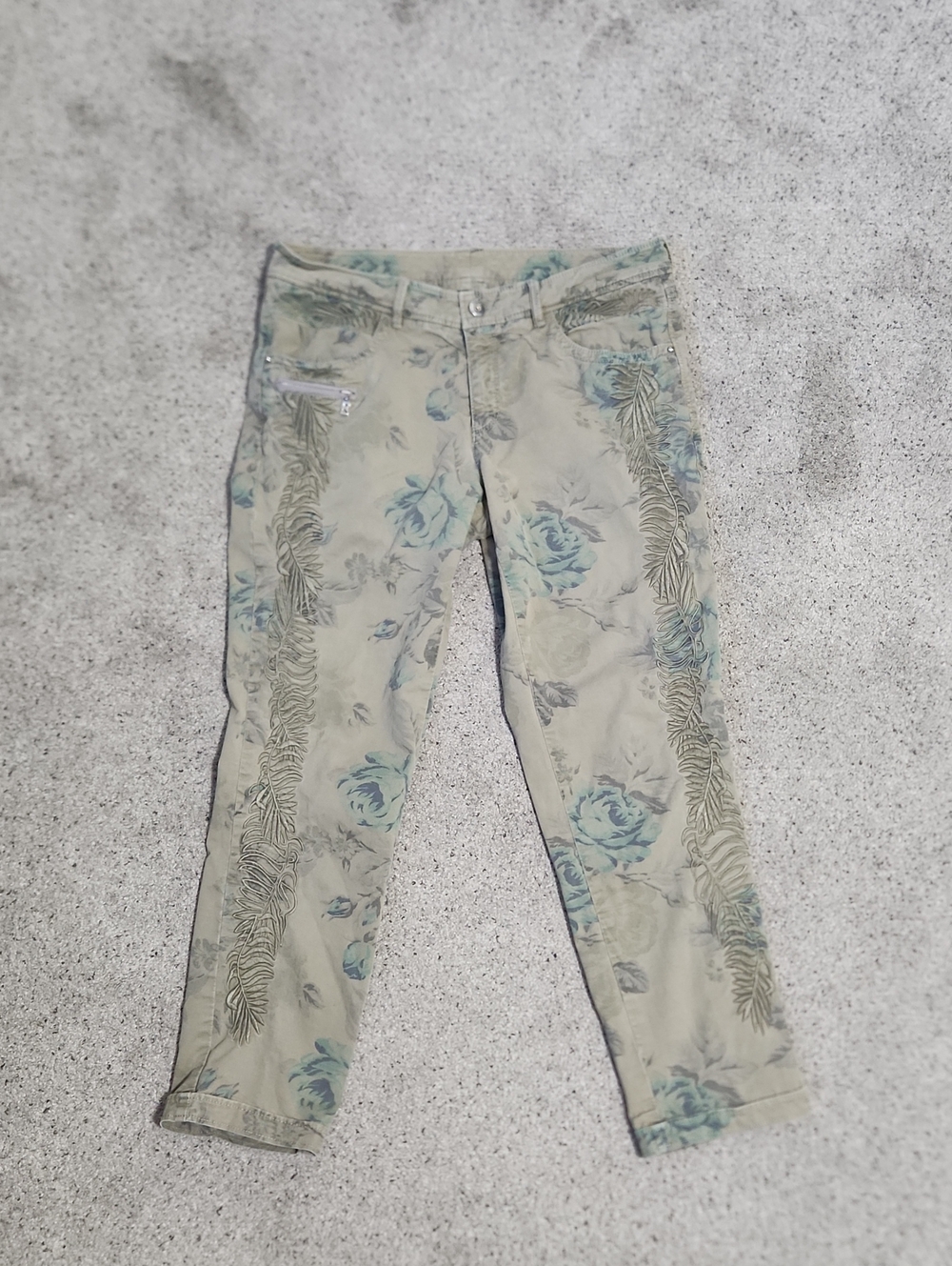 Bogner Tan Neutral Floral Embroidered Boyfriend Ankle Jeans Size EU 38/US 8 - Picture 3 of 16
